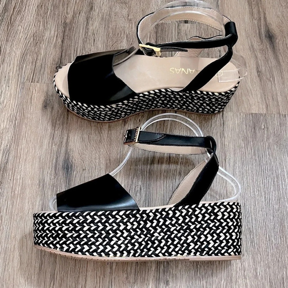 Kaanas Anthropologie Platforms Black Leather Espadrilles Women’s 7-Boho-Bohemian - Picture 4 of 8